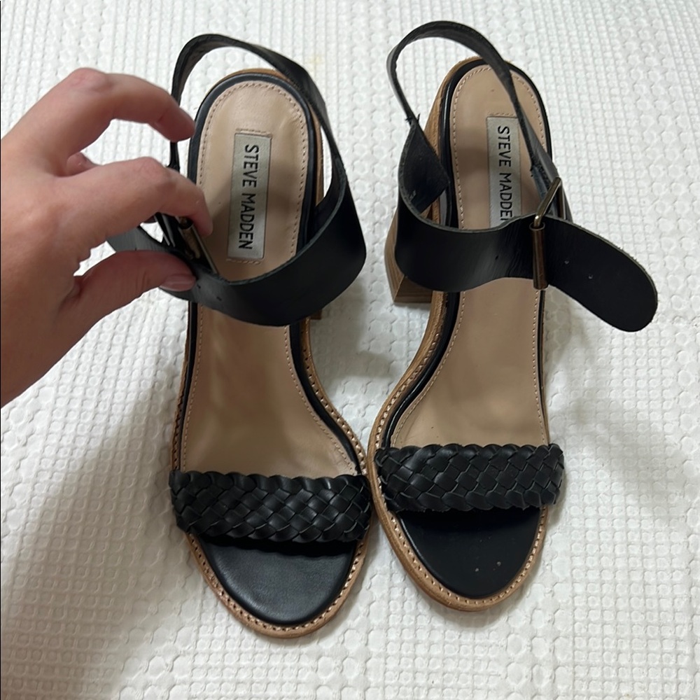 Steve Madden Black Strappy Sandals with Woven Design